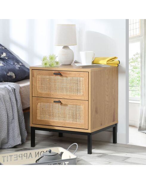 Chevet 2 tiroirs avec cannage rotin h51cm - jaya