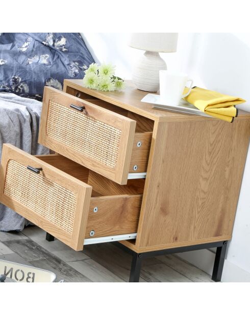 Chevet 2 tiroirs avec cannage rotin h51cm - jaya
