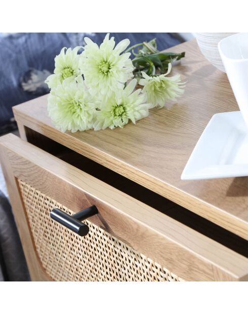 Chevet 2 tiroirs avec cannage rotin h51cm - jaya