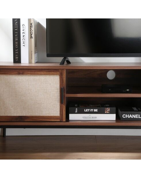 Meuble tv décor noyer avec façades en tissu  l140 cm - jetson
