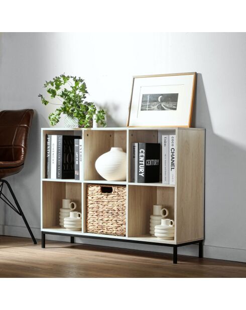 Etagère de rangement 6 cases avec pieds métal
