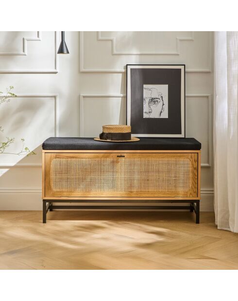 Banc d'entrée avec rangements, façade en rotin l100 cm - jaya