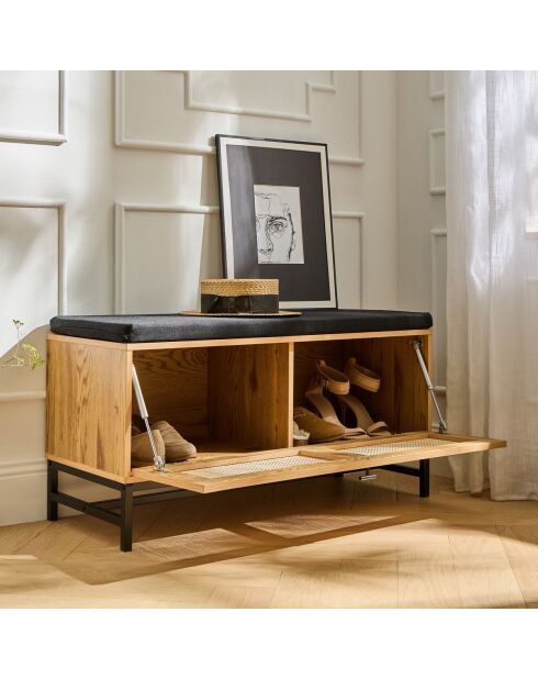 Banc d'entrée avec rangements, façade en rotin l100 cm - jaya