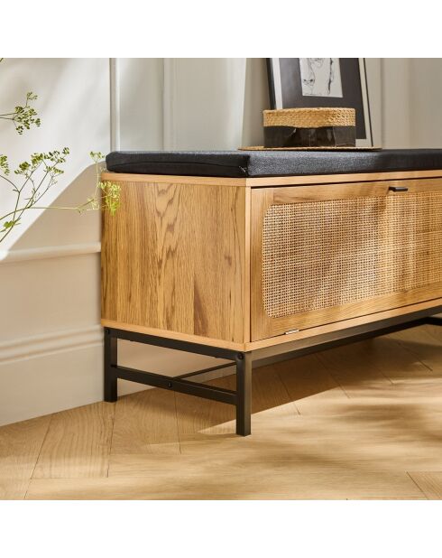 Banc d'entrée avec rangements, façade en rotin l100 cm - jaya