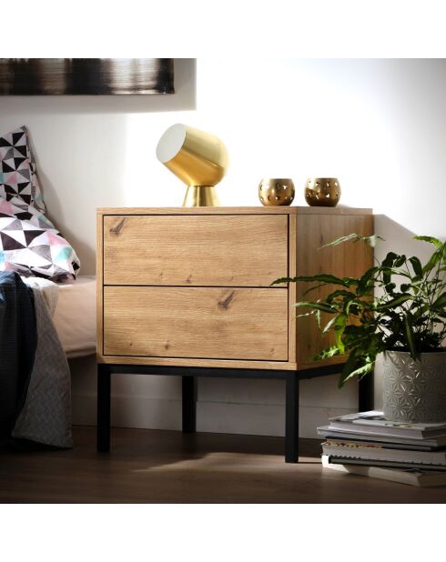 Table de chevet 2 tiroirs décor chêne h50 cm - lenny
