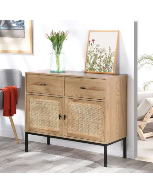 Buffet 2 portes 2 tiroirs avec cannage rotin l90cm - jaya