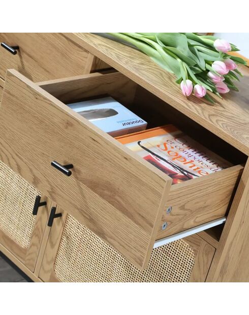 Buffet 2 portes 2 tiroirs avec cannage rotin l90cm - jaya