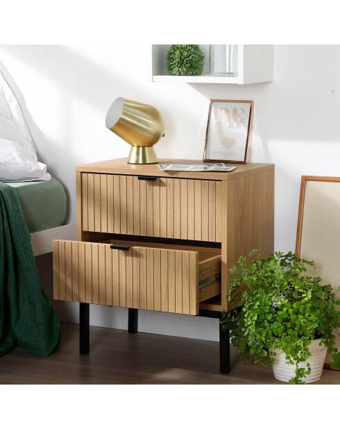 Table de chevet 2 tiroirs effet bois rainuré h51cm - tara