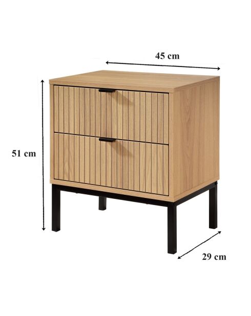 Table de chevet 2 tiroirs effet bois rainuré h51cm - tara