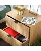 Table de chevet 2 tiroirs effet bois rainuré h51cm - tara