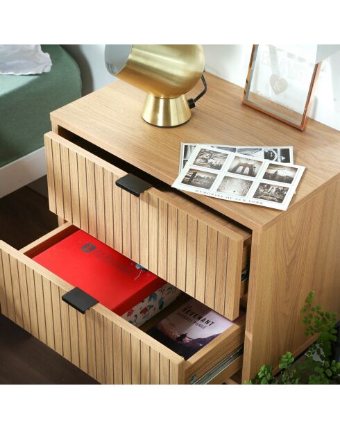 Table de chevet 2 tiroirs effet bois rainuré h51cm - tara