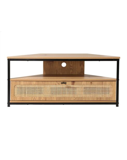 Meuble tv d'angle 1 porte avec cannage rotin l100 cm - jaya