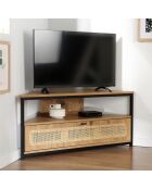 Meuble tv d'angle 1 porte avec cannage rotin l100 cm - jaya