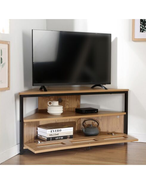 Meuble tv d'angle 1 porte avec cannage rotin l100 cm - jaya