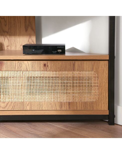 Meuble tv d'angle 1 porte avec cannage rotin l100 cm - jaya