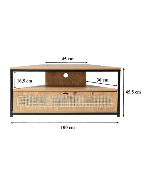 Meuble tv d'angle 1 porte avec cannage rotin l100 cm - jaya