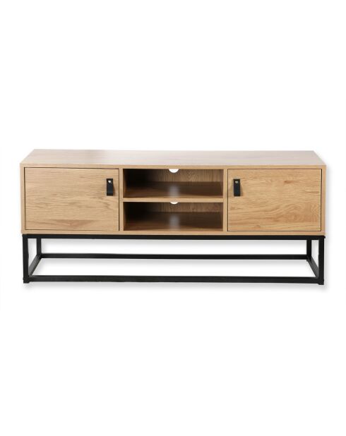 Meuble tv décor chêne 2 portes 2 niches l120 cm - jill