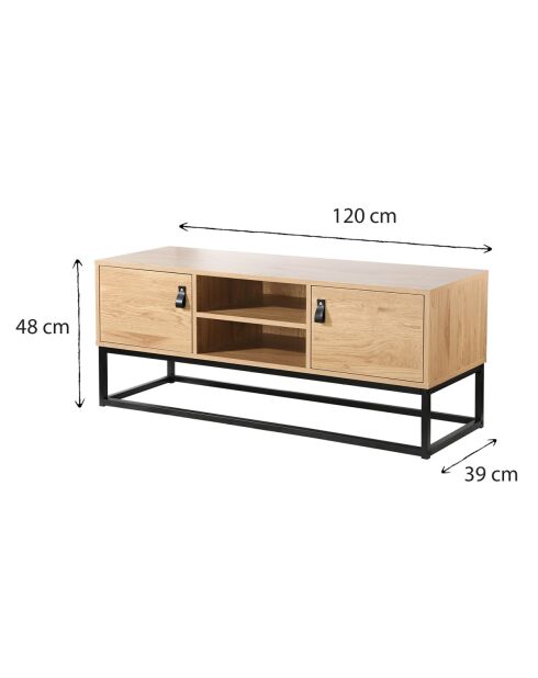 Meuble tv décor chêne 2 portes 2 niches l120 cm - jill