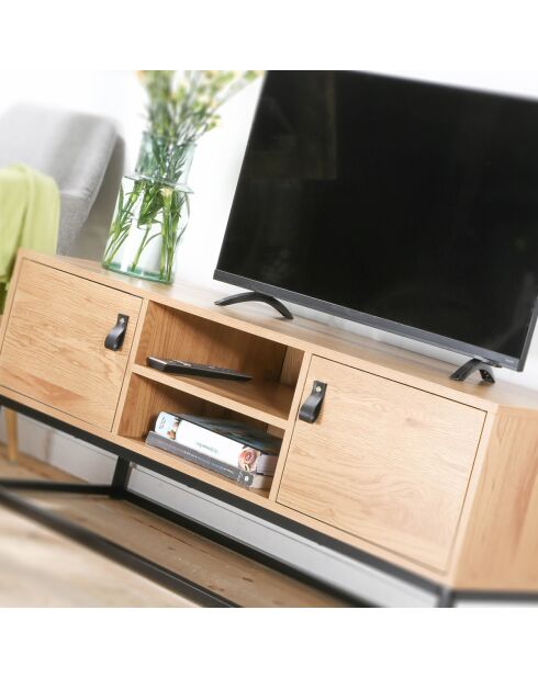 Meuble tv décor chêne 2 portes 2 niches l120 cm - jill