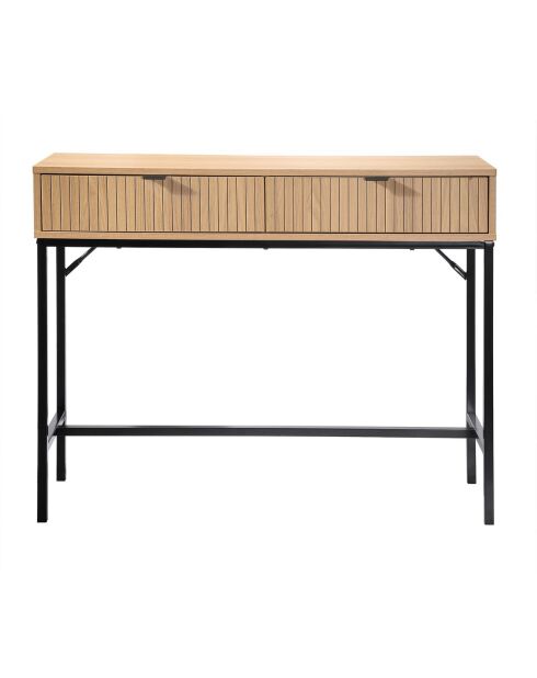 Console 2 tiroirs façade effet bois rainuré l100 x h80 cm - tara