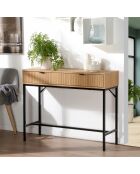 Console 2 tiroirs façade effet bois rainuré l100 x h80 cm - tara