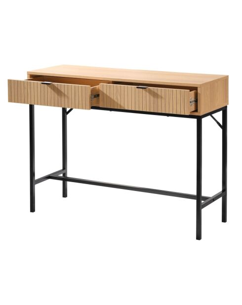Console 2 tiroirs façade effet bois rainuré l100 x h80 cm - tara