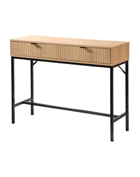 Console 2 tiroirs façade effet bois rainuré l100 x h80 cm - tara
