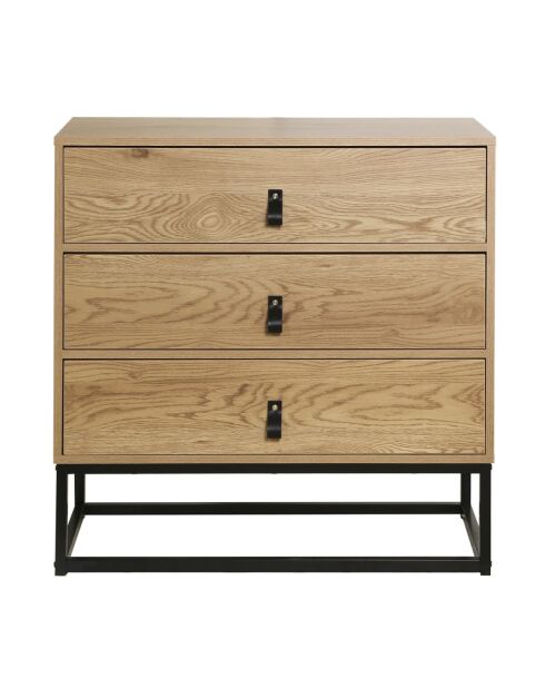 Commode décor chêne 3 tiroirs piétement métal - jill