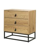 Commode décor chêne 3 tiroirs piétement métal - jill