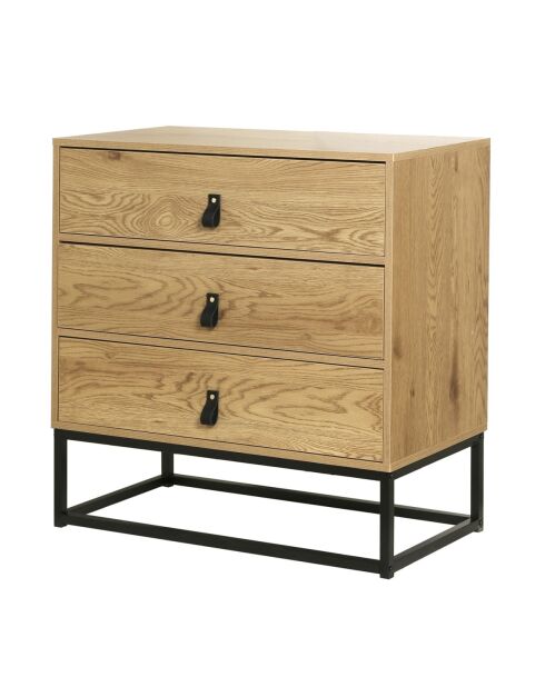 Commode décor chêne 3 tiroirs piétement métal - jill