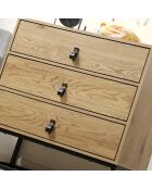 Commode décor chêne 3 tiroirs piétement métal - jill