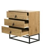 Commode décor chêne 3 tiroirs piétement métal - jill