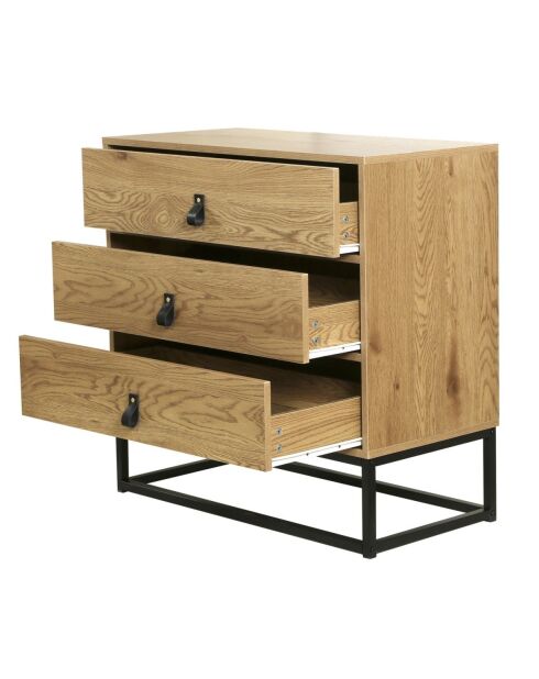 Commode décor chêne 3 tiroirs piétement métal - jill
