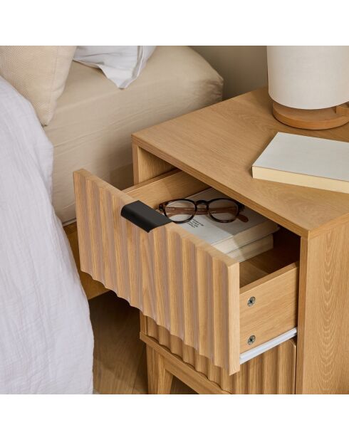 Table de chevet avec 2 tiroirs aux façades effet vague h52 cm - bologne