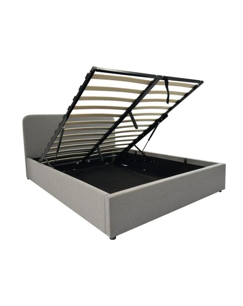 Lit coffre 140x190 cm en tissu gris avec tête de lit et sommier - ysée