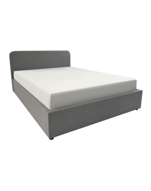 Lit coffre 140x190 cm en tissu gris avec tête de lit et sommier - ysée