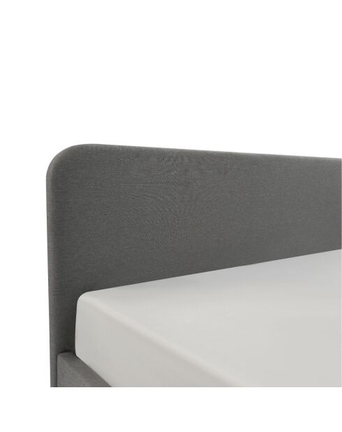 Lit coffre 140x190 cm en tissu gris avec tête de lit et sommier - ysée