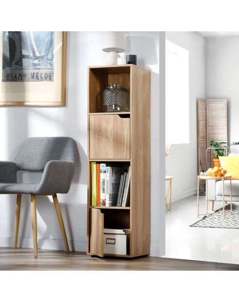 Meuble 4 cases décor bois 2 portes - modu
