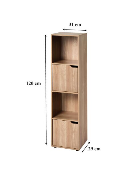 Meuble 4 cases décor bois 2 portes - modu