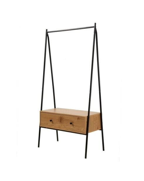 Penderie en métal noir avec 1 tiroir décor chêne h170cm - jill