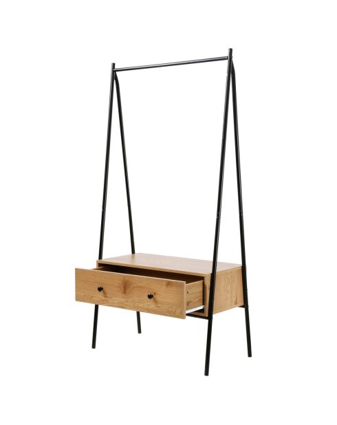 Penderie en métal noir avec 1 tiroir décor chêne h170cm - jill
