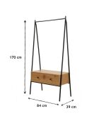 Penderie en métal noir avec 1 tiroir décor chêne h170cm - jill