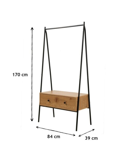 Penderie en métal noir avec 1 tiroir décor chêne h170cm - jill
