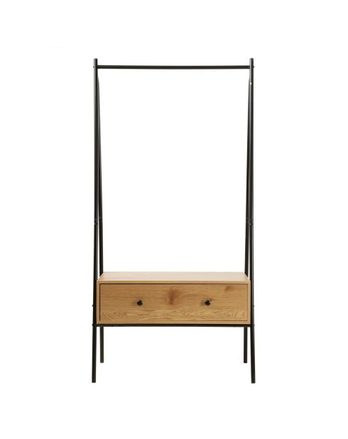 Penderie en métal noir avec 1 tiroir décor chêne h170cm - jill