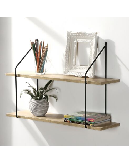 Étagère murale 2 niveaux décor bois l60 cm