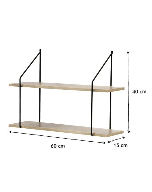 Étagère murale 2 niveaux décor bois l60 cm
