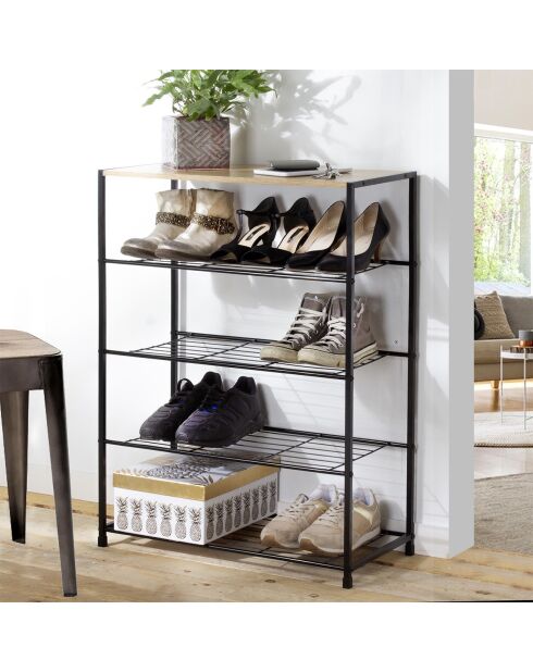 Etagère à chaussures 5 niveaux en métal noir