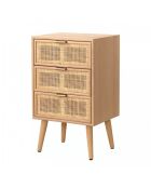 Table de chevet 3 tiroirs façade en cannage rotin naturel - miya