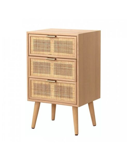 Table de chevet 3 tiroirs façade en cannage rotin naturel - miya