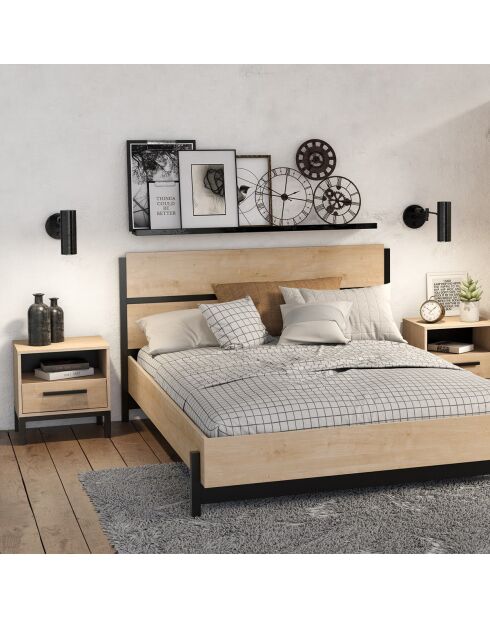 Chevet 1 tiroir et 1 niche décor chêne et noir mat l44,6 cm - craft